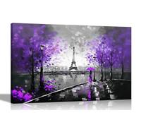 Impression sur toile abstraite en noir et blanc seul à Paris violet pour salon, chambre à coucher, couloir, cuisine - Impressions colorées 60 x 40 cm A2