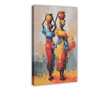 Impression sur toile abstraite femme africaine portant de l'eau pour décoration murale de salon, chambre à coucher 60 x 90 cm