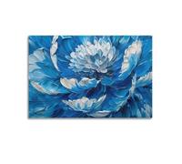 Impression sur toile abstraite florale dans les tons bleus dans des verts luxuriants - Affiche d'art décoratif pour salon - Peinture moderne et contemporaine (1) 20 x 30 cm