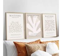Impression sur toile abstraite grise et beige, style Matisse, style bohème, neutre, pour décoration murale de chambre à coucher ou de salon (30 x 50 cm, lot de 3)