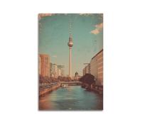 Impression sur toile abstraite minimaliste - Poster vintage de la tour de télévision de Berlin et vue de paysage urbain - Affiches d'œuvres d'art pour décoration murale 50 x 75 cm