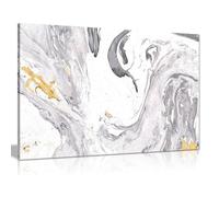 Impression sur toile abstraite moderne avec tourbillons de peinture gris jaune blanc (18 x 12)