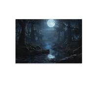 Impression sur toile abstraite nuit de la forêt pleine lune sombre horreur images sur toile pour décoration murale d'intérieur
