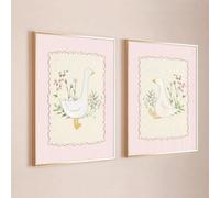 Impression sur toile abstraite représentant une oie mignonne et idiote, art floral moderne et animalier, décoration murale rose pour chambre d'enfant (20 x 30 cm x 2, cadre intérieur)