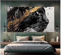 Impression sur toile abstraite représentant une panthère noire, décoration murale représentant des animaux noirs et dorés, affiche de luxe pour décoration d'intérieur (90 x 180 cm, sans cadre)