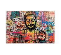Impression sur toile abstraite zen représentant une statue de Bouddha - Décoration murale pour salon, chambre à coucher - 60 x 90 cm
