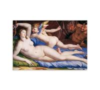 Impression sur toile Agnolo Bronzino de Vénus, Cupidon et Satyre (circa 1553-1555) - Décoration murale sans cadre - 30 x 45 cm