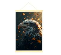 Impression sur toile Aigle à suspendre - Art mural - Réalisme - Feuilles - Rayons lumineux - Automne - Marron - Œuvre d'art murale - Décoration pour salon, dortoir, appartement - 40,6 x 61 cm