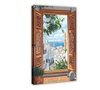 Impression sur toile Alger Casbah - Fenêtre sculptée berbère - Architecture algérienne - Décoration de chambre à coucher, bureau, chambre - Cadeau - 40 x 60 cm