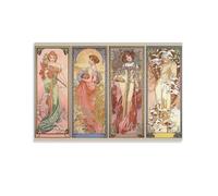 Impression sur toile Alphonse Mucha quatre saisons - Art mural - Poster photo - Décoration de chambre - 50 x 75 cm