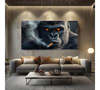 Impression sur Toile Animaux Sauvages Gorille Cadre Decoration Murale pour Salon Moderne et Chambre Horreur Singe Grand Tableau Mural Cool Fumée 70x140cm Peintures pour Bureau Maison Décorations