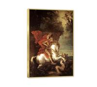 Impression sur Toile Anthony Van Dyck Poster Reproductions de Tableaux CéLèBres St George and the Dragon Tableau sur Toile Baroque Peinture Décoration pour Salon Chambre 45x30cm(18x12in)Cadre doré