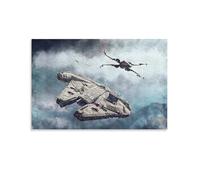 Impression sur toile aquarelle du film Faucon Millenium et X Wing - Décoration murale pour salon - 20 x 30 cm