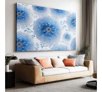 Impression sur Toile Aquarelle Fleurs Bleues Pétales Rêveurs Image sur Toile Affiche 100x50cm Tableau Decoration Murale Salon Chambre Coucher Salle de Bains Couloir