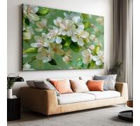Impression sur Toile Aquarelle Plantes Fleurs Pommier Blanc Image sur Toile Affiche 90x60cm Tableau Decoration Murale Salon Chambre Coucher Salle de Bains Couloir