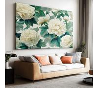 Impression sur Toile Aquarelle Plantes Pivoine Blanche Image sur Toile Affiche 90x60cm Tableau Decoration Murale Salon Chambre Coucher Salle de Bains Couloir