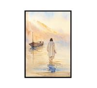 Impression sur toile aquarelle portrait de Jésus Dieu chrétien - Impression sur toile pour salon - Décoration d'intérieur (SKU 1 40 x 60 cm, cadre photo noir)