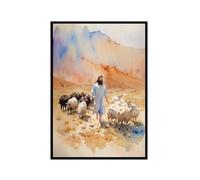 Impression sur toile aquarelle portrait de Jésus Dieu chrétien - Impression sur toile pour salon - Décoration d'intérieur (SKU2, 40 x 60 cm), cadre photo noir)