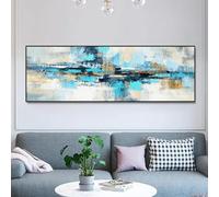 Impression sur toile - Art mural abstrait moderne - Bloc de couleur bleue - Peintures sur toile - Affiches - Décoration de salon - 40x110 cm - Sans cadre