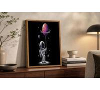 Impression sur Toile Astronaute Ballon Planète 60x80 cm, Science-Fiction Illustration Image Tableau Decoration Murale, Noir peinture sur toile pour Salon Chambre Vertical Tableaux Decoratifs Muraux