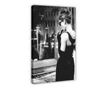 Impression sur toile Audrey Hepburn, Breakfast at Tiffany - Décoration pour chambre à coucher, bureau, chambre, cadeau (50 x 75 cm)