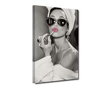 Impression sur toile Audrey Hepburn vintage rose rouge à lèvres maquillage art mural noir et blanc avec jolies lèvres décoratives murales pour salon, prête à accrocher (impression 1, 50.8x76.2 cm)