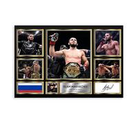 Impression sur toile avec autographe de combattant de l'UFC Islam Makhachev - Décoration murale pour salon, chambre à coucher - 20 x 30 cm