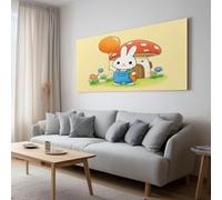 Impression sur Toile avec Cadre Cartoon Blanc Lapin Ballon Champignon, Tableau Mural Décoration Chambre Bureau Couloir - Photo sur Toile Design Moderne - Cadeau 40x30 cm