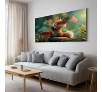 Impression sur Toile avec Cadre Petit Renard Champignon, Tableau Mural Peinture d'Art - Décoration Murale Moderne Chambre Bureau Couloir - Cadeau 40 x 30 cm