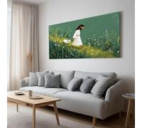 Impression sur Toile avec Cadre Prairie Berger Petit Mouton, Tableau Mural Peinture d'Art - Affiche Moderne Salon Chambre Décoration Murale Design 70 x 50 cm