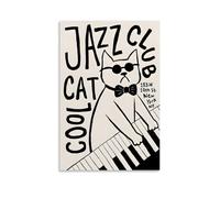 Impression sur toile avec chat cool et club de jazz - Décoration murale moderne pour chambre à coucher, salon - 40 x 60 cm - Style sans cadre