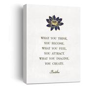 Impression sur toile avec citation « What You Think You Become Buddha » - Décoration murale - Fleur de lotus bleue - Poster pour studio de yoga, thérapie - Cadeau de méditation zen - À suspendre -