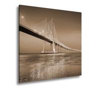 Impression sur toile avec lueur dorée au-dessus du pont dans la mer du soir calme Format : 40 x 40 cm Effet : sépia XXL Impression d'art sur châssis Décoration de salon