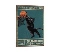 Impression sur toile avec motif chat noir jouant au basket-ball rétro art littéraire décoration chambre salon 40 x 60 cm