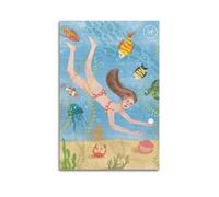 Impression sur toile avec personnages sous-marins Poissons et créatures marines - Décoration murale moderne pour chambre à coucher familiale (60 x 90 cm)