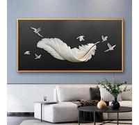 Impression sur toile avec plumes d'oiseau blanc, affiche minimaliste, art mural moderne, décoration d'intérieur, cadre 80 x 160 cm