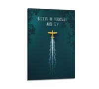 Impression sur toile « Believe in Yourself And Fly » - Thème avion, motivation, impression sur toile - Décoration murale moderne pour chambre à coucher familiale