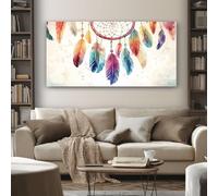 Impression sur Toile Bohème Attrape rêves Tableau Decoration Murale Aquarelle Plumes Sans Cadre Art Mural Moderne pour Salon Chambre Couloir, Idée Cadeau Élégante 70x140 cm