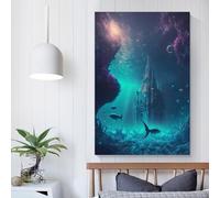 Impression sur toile bon marché représentant un château galactique sous-marin, pour salon, cuisine, décoration d'intérieur, art mural moderne, 30 x 45 cm
