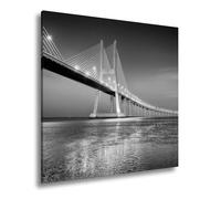 Impression sur toile brillante dorée au-dessus du pont avec une mer calme du soir Format : 40 x 40 cm Effet : noir et blanc XXL Impression d'art sur châssis Décoration de salon