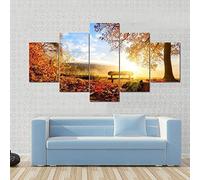 Impression Sur Toile Cinq Tableaux Consécutifs Décoration De Maison Moderne Peinture 5 Panneaux Abstraits Modulaire Poster Paysage Forestier Du Lever Du Soleil (Non Encadré 150 X 100 Cm) -9L4K/P2G0-3