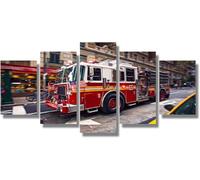 Impression Sur Toile Cinq Tableaux Consécutifs Décoration De Maison Moderne Peinture 5 Panneaux Abstraits Modulaire Poster Camion De Pompier | Sans Cadre 100 X 50 Cm | Affiche De Photo D-656728336657