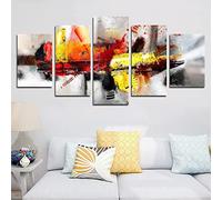 Impression Sur Toile Cinq Tableaux Consécutifs Décoration De Maison Moderne Peinture 5 Panneaux Abstraits Modulaire Poster Graffiti Jaune Rouge Et Noir Avec Cadre 150 X 80 Cm