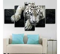 Impression Sur Toile Cinq Tableaux Consécutifs Décoration De Maison Moderne Peinture 5 Panneaux Abstraits Modulaire Poster Tigre Animal (Avec Cadre 150 X 80 Cm) Affiche De Photo D'Art De Mur -9N3E-T3R