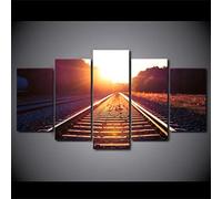 Impression Sur Toile Cinq Tableaux Consécutifs Décoration De Maison Moderne Peinture 5 Panneaux Abstraits Modulaire Poster Paysage Coucher De Soleil Train Ferroviaire (Non Encadré 200 X 100-7B2L-N5