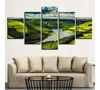 Impression Sur Toile Cinq Tableaux Consécutifs Décoration De Maison Moderne Peinture 5 Panneaux Abstraits Modulaire Poster Montagnes Rivière Ruisseau Vert Forêt Prairie 100×55 Cm Affiche De -6V5I+U5C