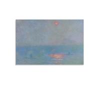 Impression sur toile Claude Monet - Chambres du Parlement - Effet de la lumière du soleil dans le brouillard - Décoration murale moderne pour chambre à coucher - 30 x 45 cm