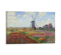 Impression sur toile Claude Monet Champ de tulipes en Hollande - Décoration murale d'intérieur : salon - 30 x 45 cm