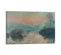 Impression sur toile Claude Monet - Coucher de soleil sur la Seine à Lavacourt - Effet hivernal - Décoration murale pour salon - 60 x 90 cm