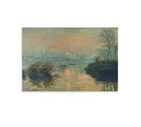 Impression sur toile Claude Monet Coucher de soleil sur la Seine, effet hiver, décoration murale pour salon, chambre à coucher (20 x 30 cm)